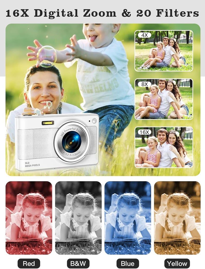 Fleafer Upgrade Digital Camera, 56MP FHD 1080P Camera for Kids with 32GB TF Card, Two Batteries, Lanyard, Compact Small Camera for Kids Boys Girls - Image 3
